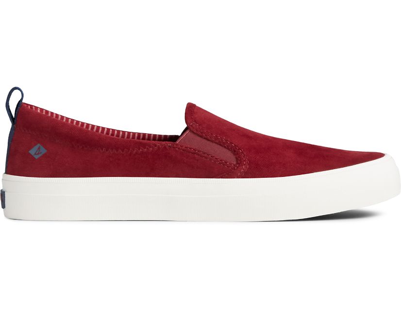 Sperry Crest Twin Gore Brushed Canvas Slip On Sneakers - Women's Slip On Sneakers - Dark Red [SI9561